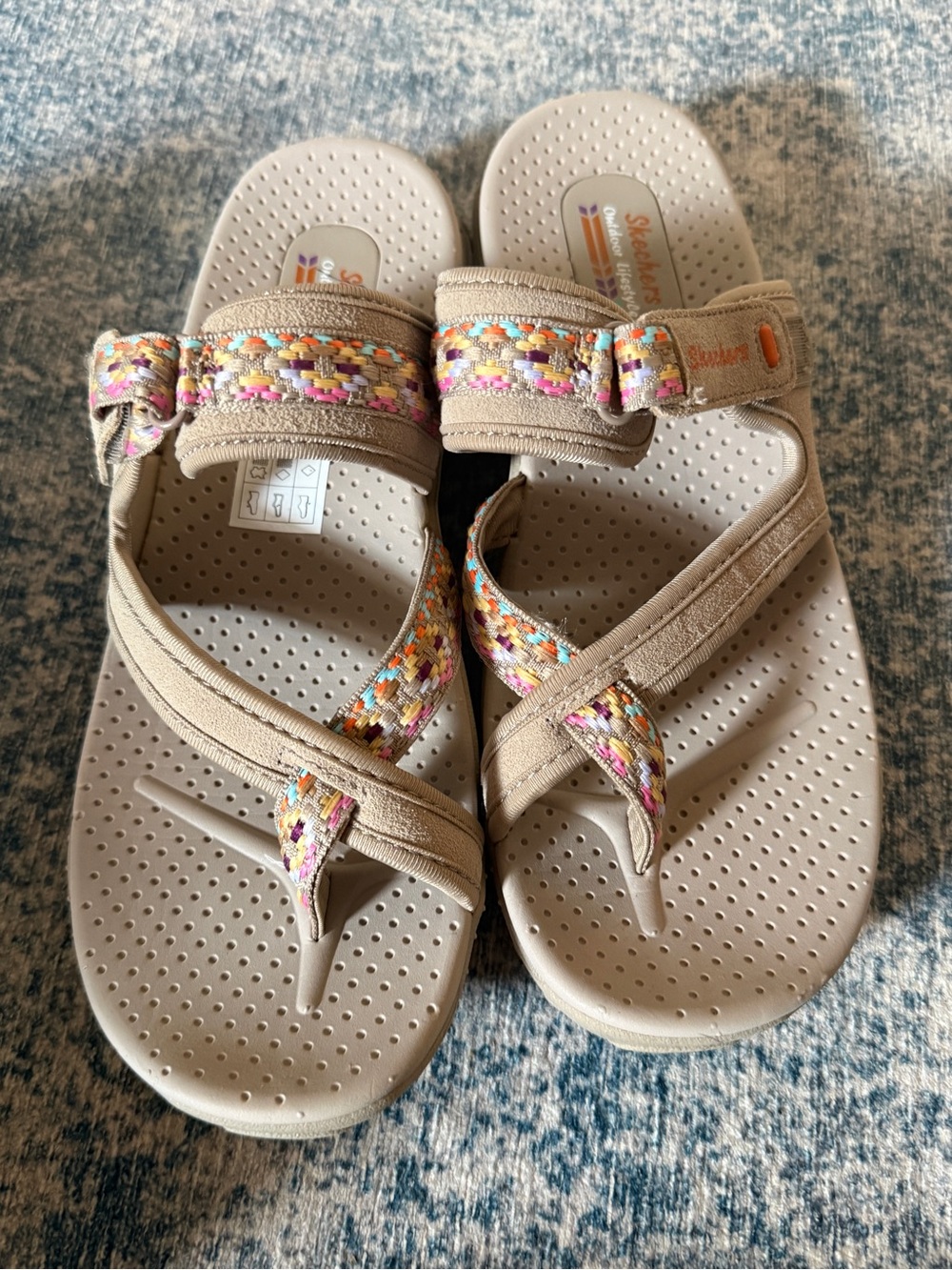 Skechers Kids Tan Sandals with Multicolor Woven Straps